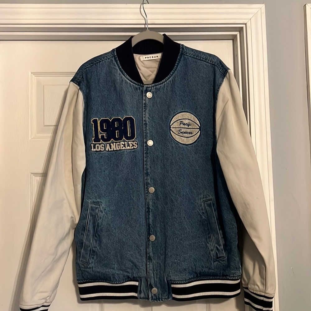 Denim varsity jacket
